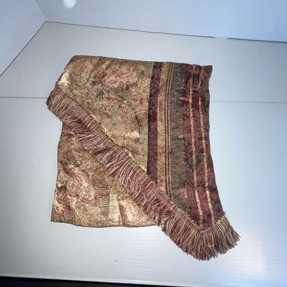 Croscill One Ascot Gold Pink Green Rose Swag Valance Fringe Trim New 40”X21” - Picture 4 of 6